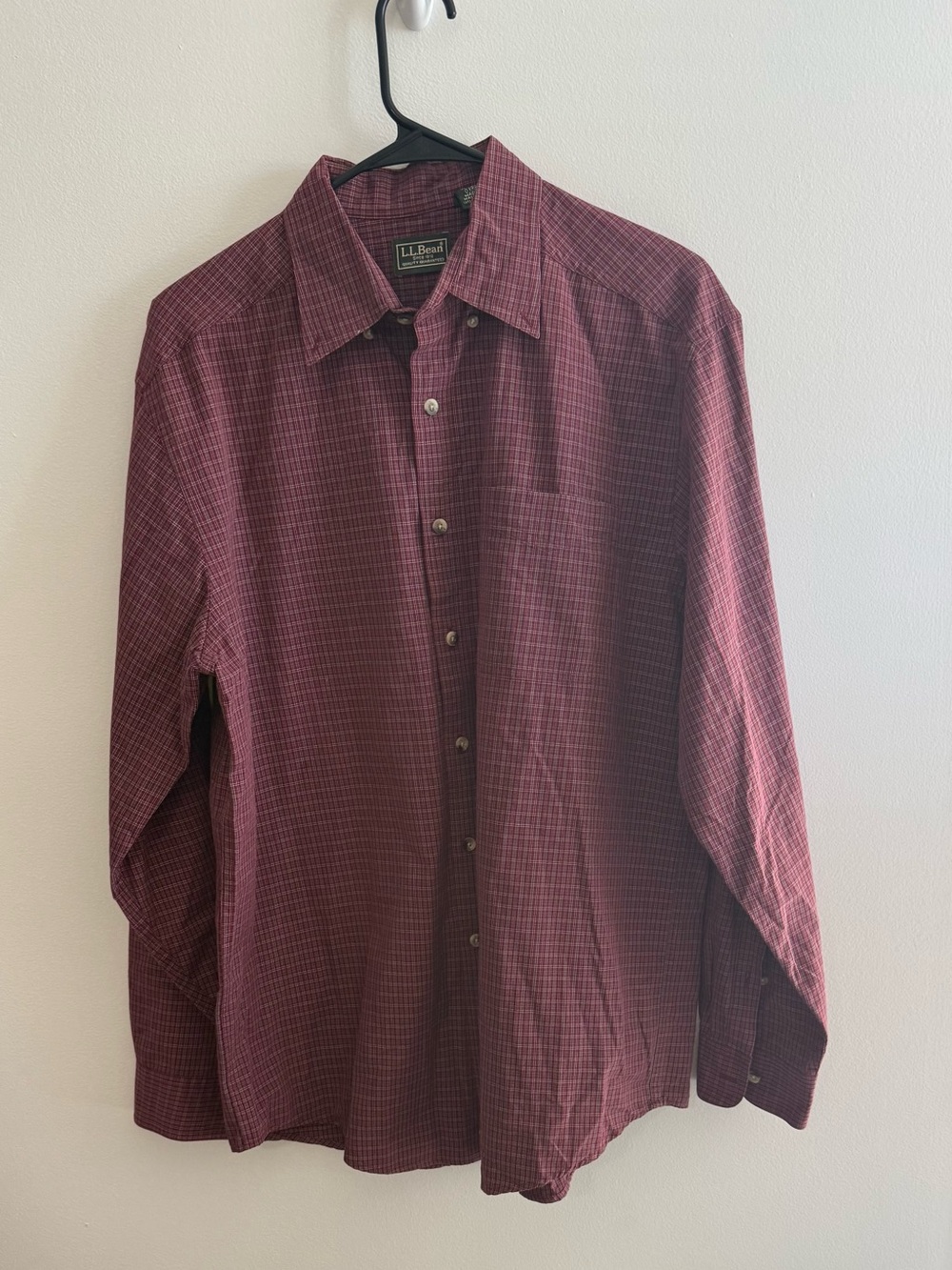 L.L. Bean Men's Wine Red Micro-Check Button-Down Dress Shirt